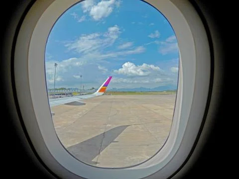 Aircraft Wing,View of a plane while flying in the sky Stock Photos