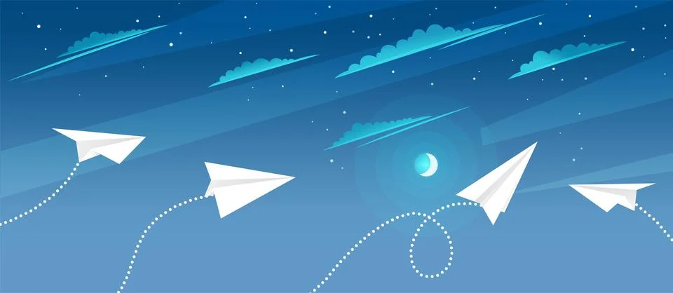 Aircrafts fly between clouds and light in sky. Pattern mockup design with white Stock Illustration