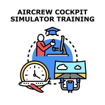 Aircrew pilot training using flight simulator illustration Stock Illustration