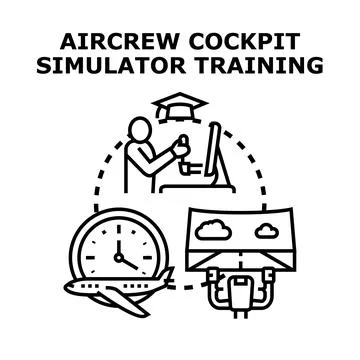 Aircrew pilot training using flight simulator illustration Stock Illustration