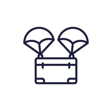 Airdrop icon with two parachutes and a box, line vector design Illustration