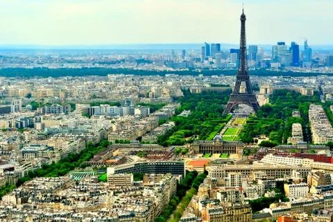 Airel view of eiffel tower and champ de mars Stock Photos