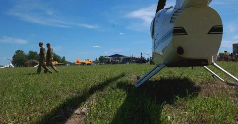 Airfield . Helicopter. Pilots. Video stock 63226314
