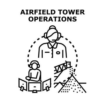 Airfield tower operations concept vector illustration Stock Illustration