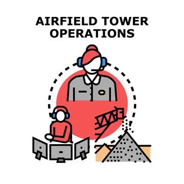 Airfield tower operations concept vector illustration Stock Illustration