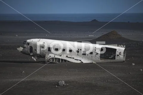 Airlane wreck from left side. In Iceland at summer Stock Photos