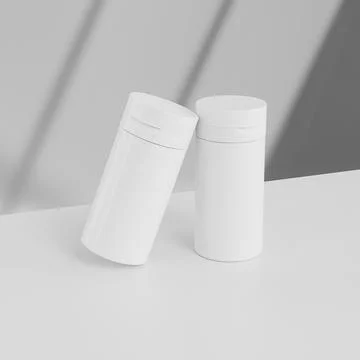 Airless cream pump bottle with flip cap mockup, cylindrical cosmetic bottle Stock Illustration
