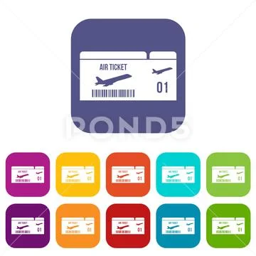 Airline boarding pass icons set Stock Illustration
