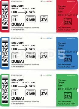 Airline boarding pass tickets set with shadow Stock Illustration