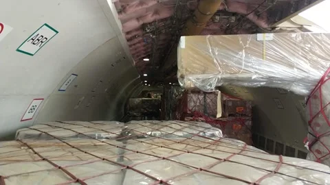 Airline, cargo offloading operation 库存影片 132207019