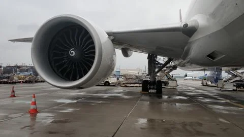 Airline, cargo offloading operation Stock Photos