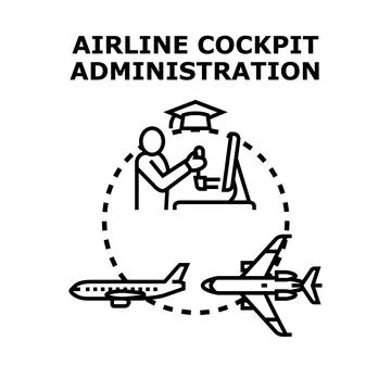 Airline cockpit administration concept educating pilot profession Stock Illustration
