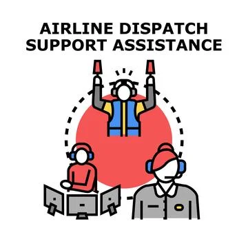 Airline dispatch support team providing aviation assistance Stock Illustration
