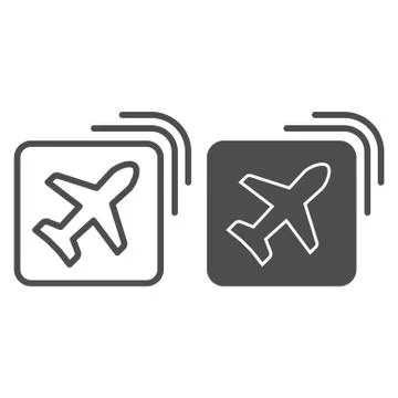 Airline emblem line and solid icon, travel concept, Plane in square shape sign Stock Illustration