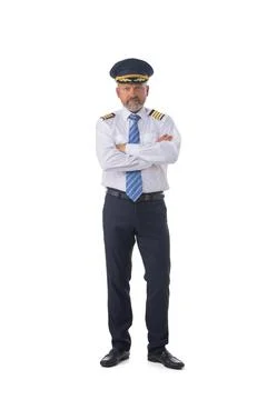 Airline first pilot on white Stock Photos