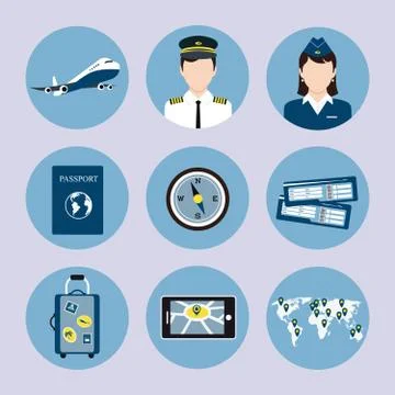 Airline Icons Set 스톡 일러스트