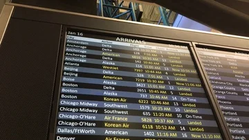 Airline LCD screen showing flight status Stock Footage 85616610