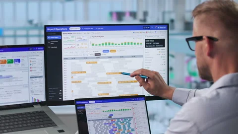 Airline Operations Manager Uses Computer Stock Footage 347897361
