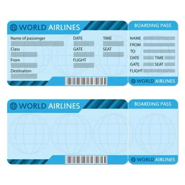 Airline or plane ticket template. Boarding pass blank and airplane ticket. Stock-Illustration