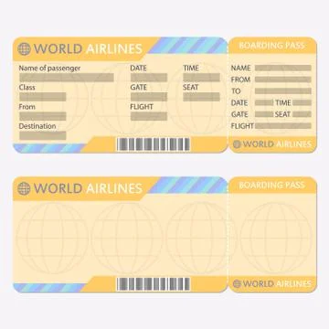 Airline or plane ticket template. Boarding pass blank and airplane ticket.  Stock-Illustration