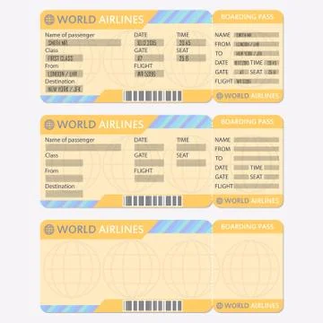 Airline or plane ticket template. Boarding pass blank and airplane ticket.  Stock-Illustration