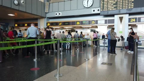Airline Passengers Checking In at the Valencia, Spain Airport Stock Footage 197482222