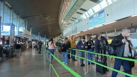 Airline Passengers Getting into the Security Line at the Airport Stock Footage 166214366
