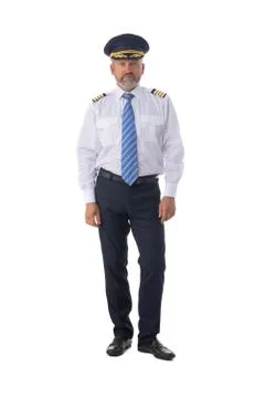 Airline pilot isolated on white Stock Photos
