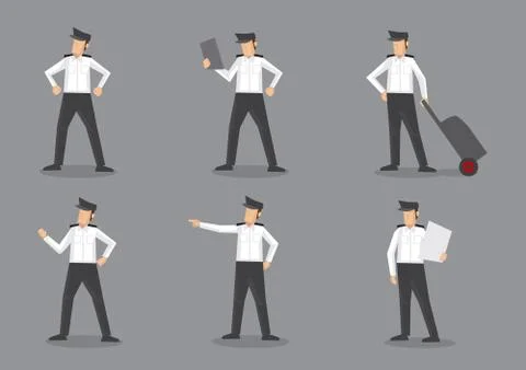 Airline Pilot in Uniform Vector Characters Illustration Stock Illustration