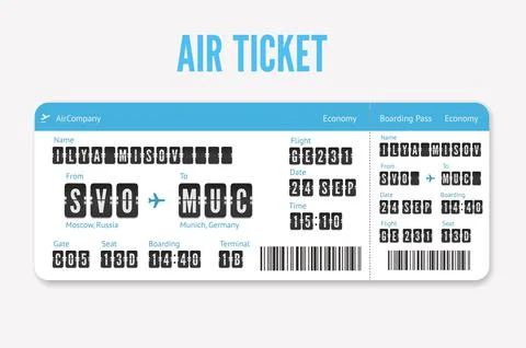 Airline template of boarding pass. Vector illustration of paper Flight coupon Stock Illustration
