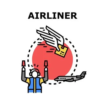Airliner delivery concept with ground handler guiding package イラスト素材