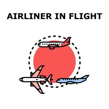 Airliner in flight concept with various planes Stock Illustration