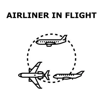 Airliner in flight concept with various planes Stock Illustration
