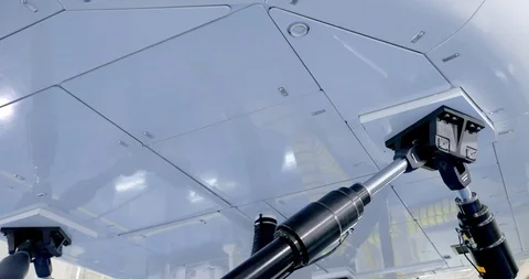 Airliner Flight Simulator In Motion. Actuators Moving Close Up Shot 動画素材 91404978