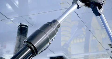 Airliner Flight Simulator In Motion. Actuators Moving Close Up Shot 動画素材 91407091