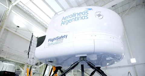Airliner Flight Simulator In Motion. Actuators Moving. Parking 動画素材 91441330