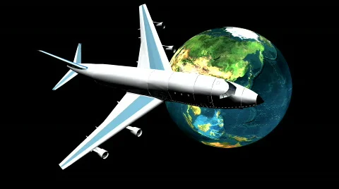 Airliner with a globe in the background Stock Footage 275956