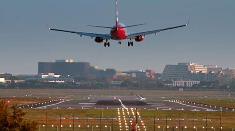 Airliner is Landing at Hamburg Airport (HAM) Stock Footage