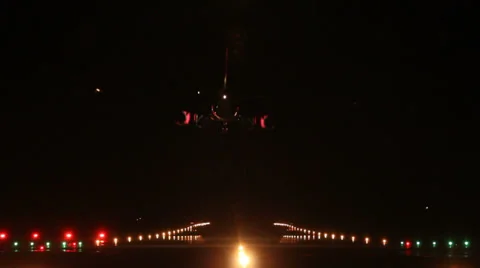 Airliner landing in the night Stock Footage 36713799