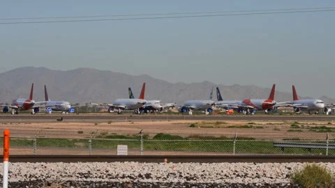 Airliner Storage and Maintenance Facility Stock Footage 245408520