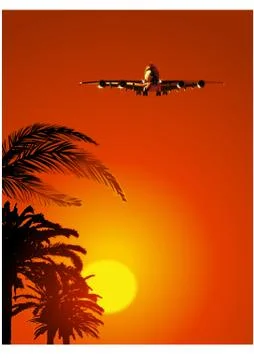 Airliner at sunset Stock Illustration