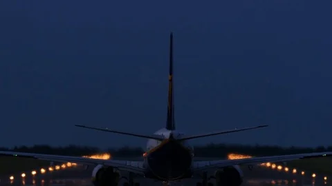 Airliner taking off, night, 4k Stock Footage