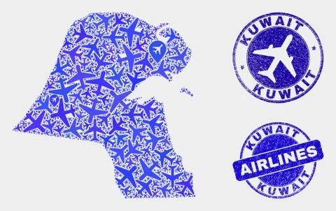 Airlines Mosaic Vector Kuwait Map and Grunge Stamps Stock Illustration