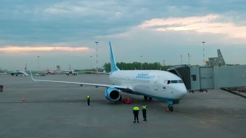 The airline's plane is preparing for departure Stock Footage 154656781
