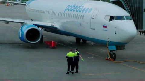 The airline's plane is preparing for departure Stock Footage 154656883