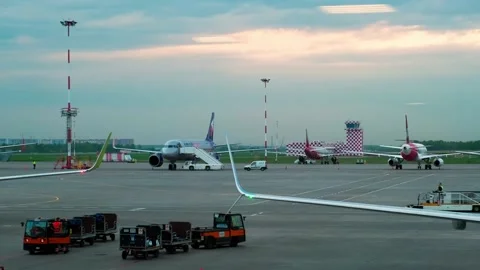 The airline's plane is preparing for departure Stock Footage 154657067