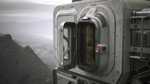 Airlock opens on top of futuristic modular exploration base, highly detailed Stock Footage 276950972