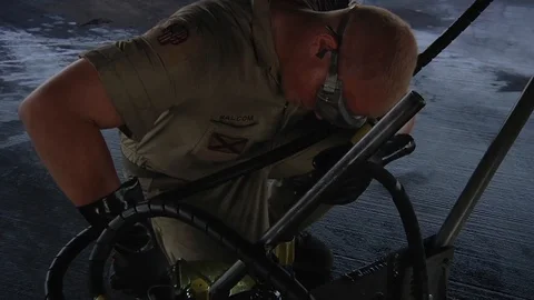 Airmen perform preventative maintenance operations on a B-1 Lancer - 2015 Stock Footage 97923209