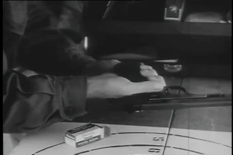 Airmen practice small arms at Marksmanship Center at Lackland AFB - 1959 Stock Footage 99595637
