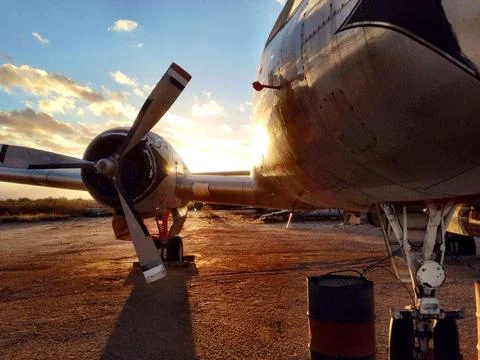 Airoplane in the evening sun 1 Stock Photos